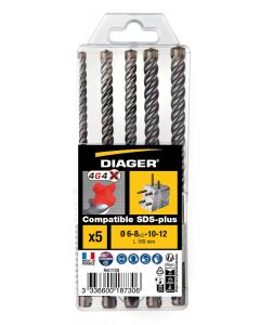 SET 5 punte da trapano SDS+ 4G4 4 taglienti misure 6-8 (x2)-10-12